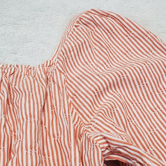 Madewell White Orange Striped Preppy Cottagecore Boho‎ Puff Sleeve Cropped Top S - Picture 3 of 8